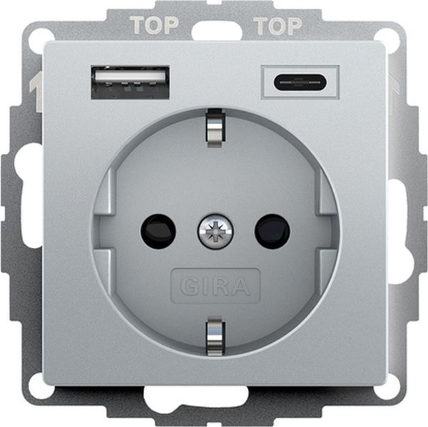 Gira 245926 SCHUKO SP USB-Spannungsvers. 2f Typ A/C System 55 F Alu