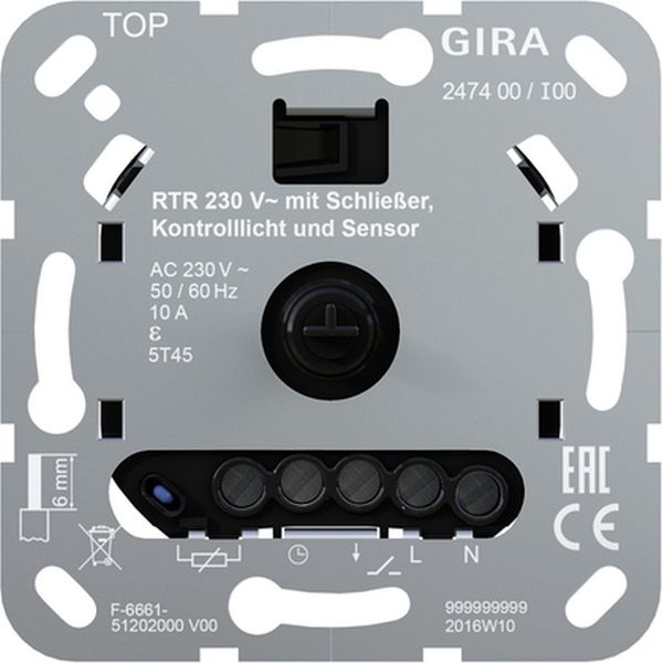 Gira 247400 Einsatz Raumtemperaturregler 230V 10A mit Schließer Kontrolllicht und Sensor für elektrische Fußbodenheizung