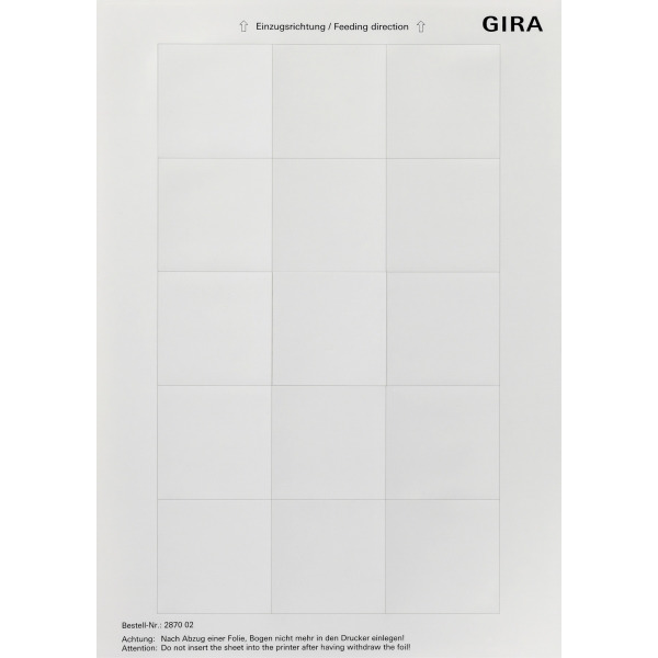 Gira 287002 Beschriftungsbögen für LED-Signalleuchte LED-Orientierungsleuchte 51x51mm 15 Schriftfelder Reinweiß