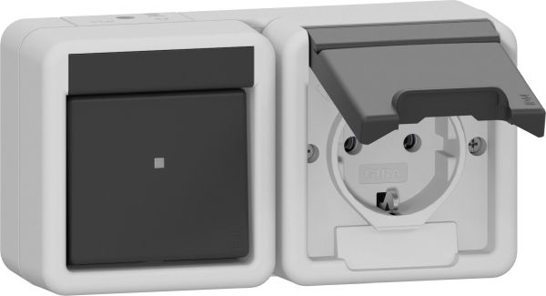 Gira 417730 Kombi AusWe/SCHUKO-Steckd. waager. KD WG AP Grau