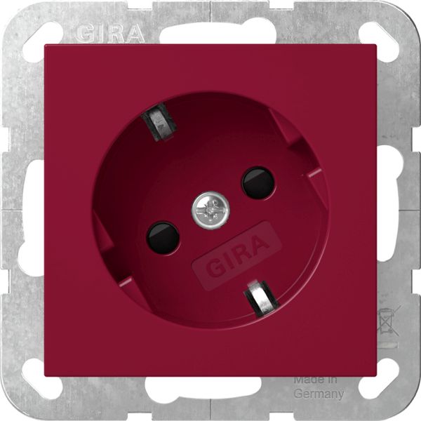 Gira 4418108 Schuko-Steckdose 16A 250V mit um 30° gedrehtem Einsatz und erhöhten Berührungsschutz (Shutter) mit roter Abdeckung und Aufdruck 'WSV' (weitere Sicherheitsversorgung) Rot glänzend