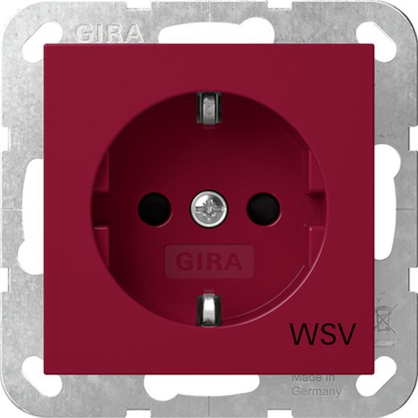 Gira 4453108 Schuko-Steckdose 16A 250V mit erhöhten Berührungsschutz (Shutter) mit roter Abdeckung und Aufdruck 'WSV' (weitere Sicherheitsversorgung) Rot glänzend