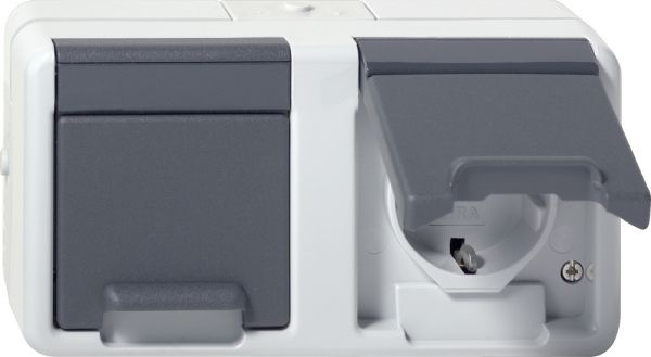 Gira 478130 2f-SCHUKO-Steckd. waager. KD WG AP Grau