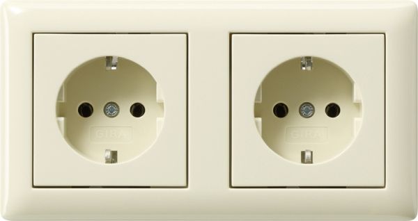 Gira 479301 Schuko-Steckdose 2-fach 16A 250V vorverdrahtet komplett mit Rahmen Standard 55 Cremeweiß glänzend