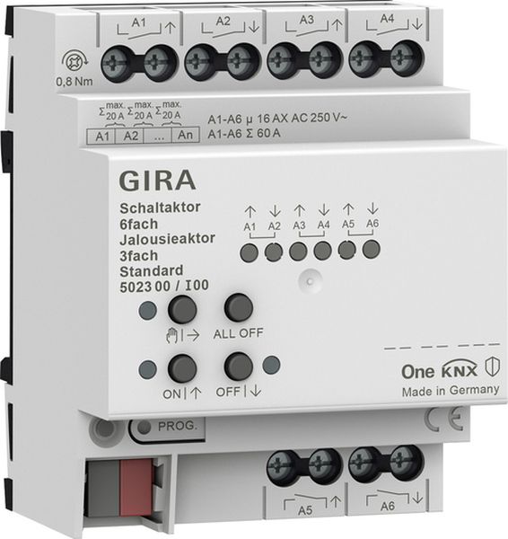 Gira 502300 Schaltaktor 6-fach 16A Jalousieaktor 3-fach 16A Standard für One und KNX