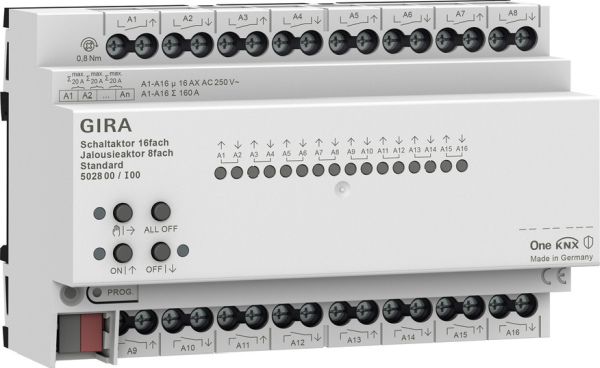 Gira 502800 Schaltaktor 16-fach 16A Jalousieaktor 8-fach 16A Standard für One und KNX