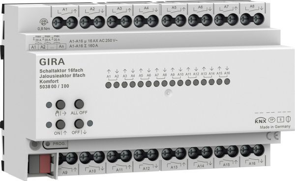 Gira 503800 Schaltaktor 16-fach 16A Jalousieaktor 8-fach 16A Komfort für KNX