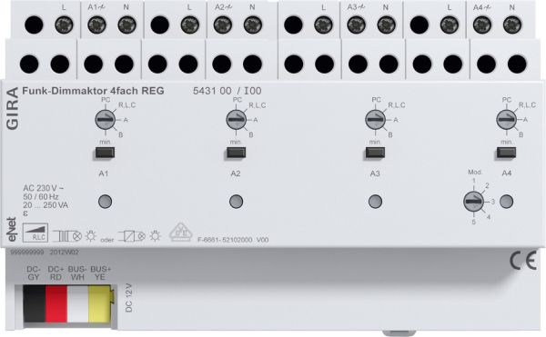 Gira 543100 eNet Funk Dimmaktor 4-fach 4x250 W VA REG