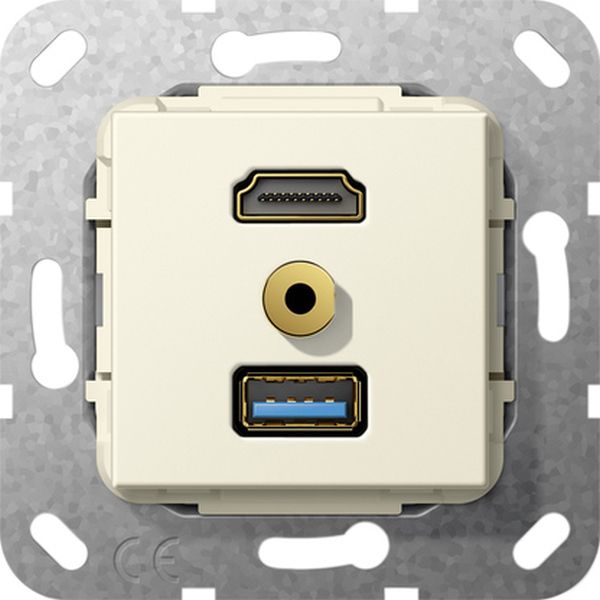 Gira 568001 Einsatz HDMI USB 3.0 Typ A und Miniklinke 3,5mm Kupplung HDMI+USB Kabelpeitsche Miniklinke Cremeweiß glänzend