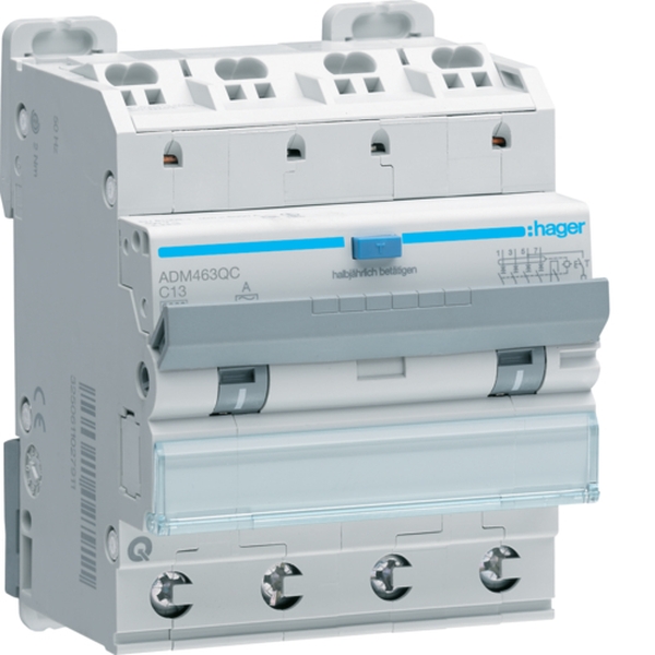 Hager ADM463QC FI/LS Fehlerstrom-Leitungsschutzschalter 4P 6kA C-13A 30mA Typ A QC/QB