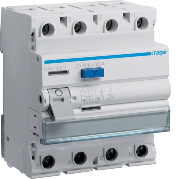 Hager CFA425D FI-Schutzschalter Fehlerstromschutzschalter 4-polig 6kA 25A 300mA Typ A