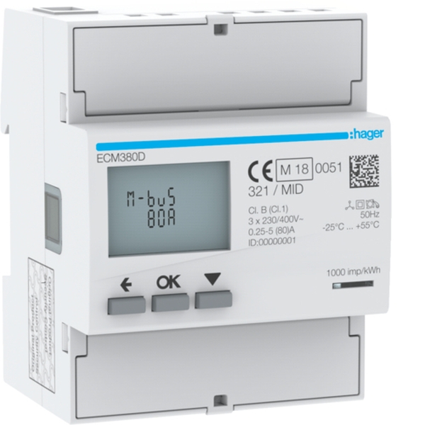 Hager ECM380D Energiezähler 3phasig direkt 80A 4TE MBUS MID