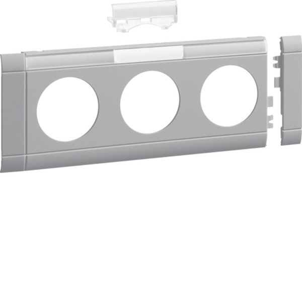 Hager GB080317035 Blende 3-fach Steckdose zu Oberteil 80mm beschriftbar anreihbar halogenfrei lichtgrau