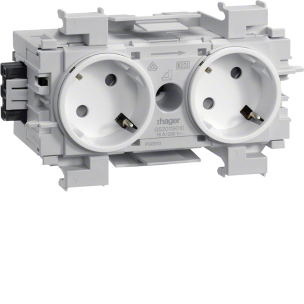 Hager GS20119010 Steckdose 2-fach 45° mit Wago Steck-/Klemmtechnik Frontrastend reinweiß