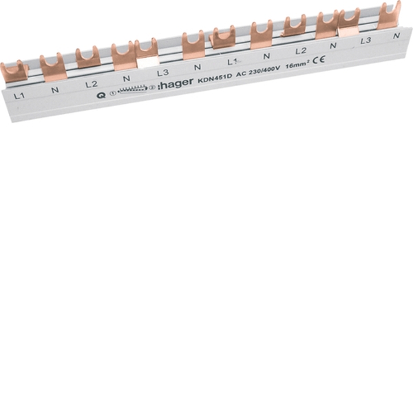 Hager KDN451D Phasenschiene 3-polig+N mit Gabelanschluss 16mm² 80A 12TE