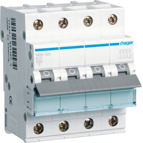 Hager MBN625 Leitungsschutzschalter 3P+N 6kA B-Charakteristik 25A 4TE