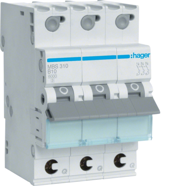 Hager MBS310 Leitungsschutzschalter 3-polig 6kA B-Charakteristik 10A QuickConnect 3TE