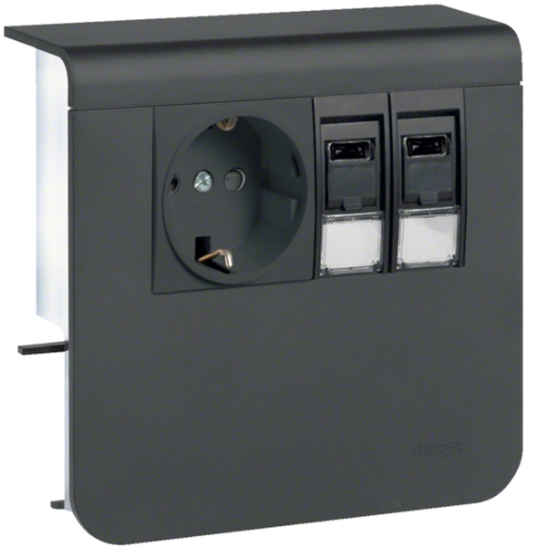 Hager SL200559209011 Geräteträger Steckdose+Datenanschluss 2xCat. 6A zu SL 20x55mm graphitschwarz