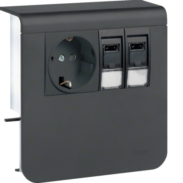 Hager SL200809209011 Geräteträger Steckdose+Datenanschluss 2xCat. 6A zu SL 20x80mm graphitschwarz