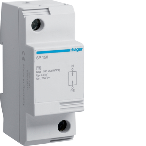 Hager SP150 Blitzstromableiter 1-polig 50kA Typ 1 TT Systeme Überspannungsableiter der Anforderungsklasse B 1-polig