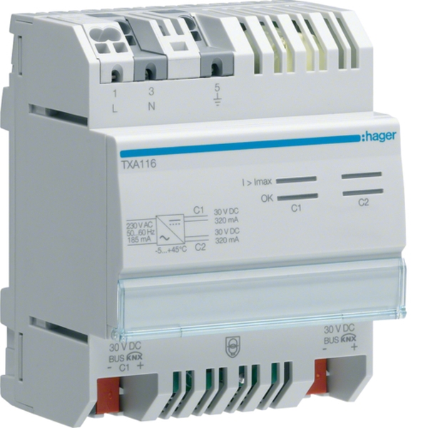 Hager TXA116 Spannungsversorgung KNX mit 2 Ausgängen inkl. 2 Drosseln 2x320mA