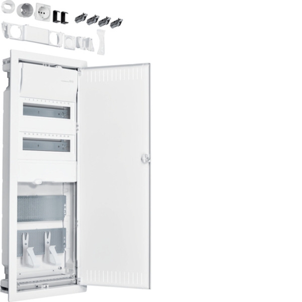 Hager VH602NWH Hybrid volta Hohlwand 24PLE 2 Montageplatten mit Steckdose + Stahlblechtür