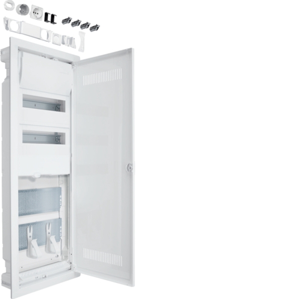 Hager VH602WWH Hybrid volta Hohlwand 24PLE 2 Montageplatten mit Steckdose + Kunststofftür