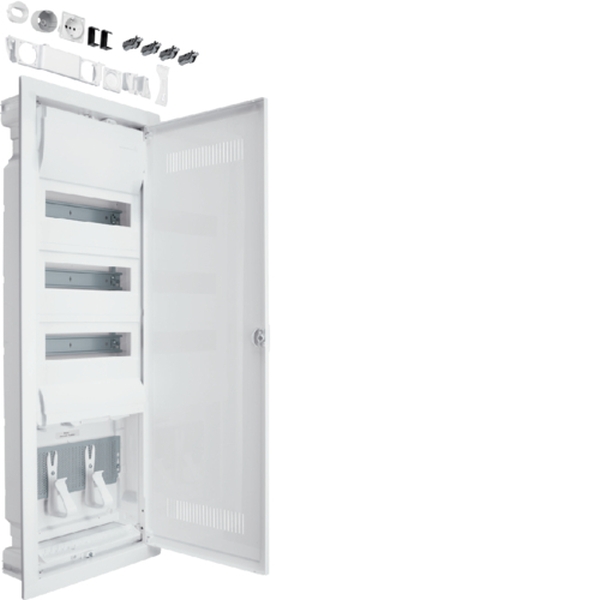 Hager VH603WWH Hybrid volta Hohlwand 36PLE 1 Montageplatten mit Steckdose + Kunststofftür