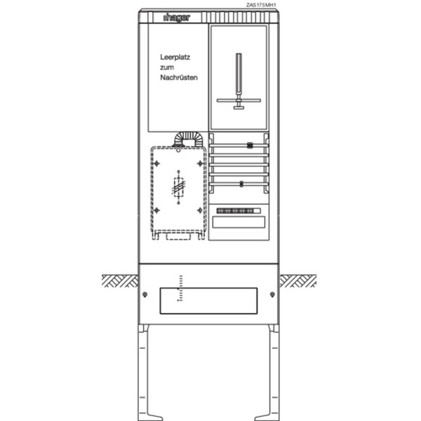 Hager ZAS175MH1 Zähleranschlusssäule 175 univers N 1 Zählerplatz 3-Punkt 5-polig Leerplatz