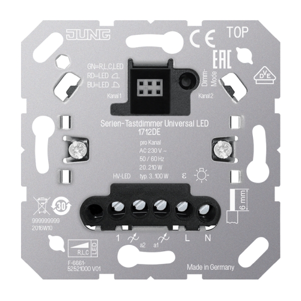 Jung 1712DE Serien-Tastdimmer Universal LED mit Nebenstelleneingang