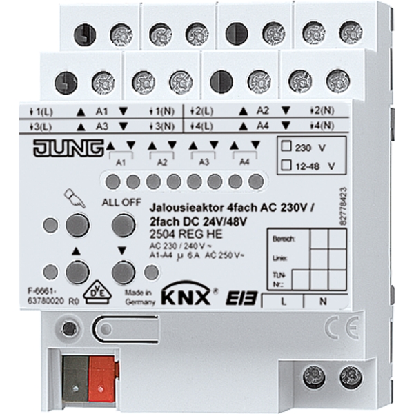 Jung 2504REGHE KNX Jalousieaktor 4-fach AC 110-230V 2-fach DC 12-48 V