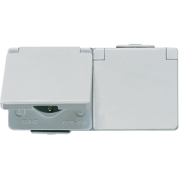 Jung 622WW Schuko-Zwei-fach-Steckdose 16A 250V Klappdeckel waagerecht IP44 WG 600
