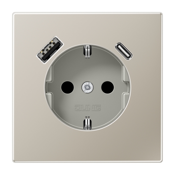 Jung ES1520-15CA SCHUKO Steckdose 16A 250V mit USB-Ladegerät 1xTypA + 1xTyp C integrierter erhöhter Berührungsschutz SAFETY+ Serie LS Edelstahl