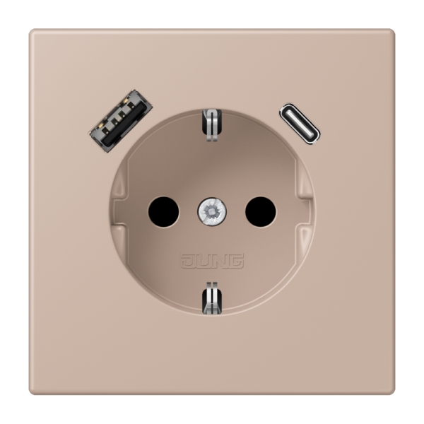 Jung LC1520-15CA240 SCHUKO Steckdose 16A 250V mit USB-Ladegerät 1xTypA + 1xTyp C integrierter erhöhter Berührungsschutz SAFETY+ Serie LS ombre brûlée claire