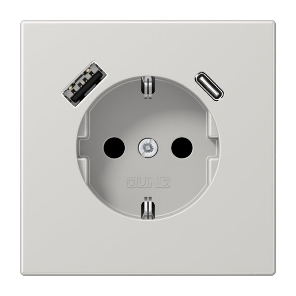 Jung LS1520-15CALG SCHUKO Steckdose 16A 250V mit USB-Ladegerät 1xTypA + 1xTyp C integrierter erhöhter Berührungsschutz SAFETY+ Serie LS lichtgrau