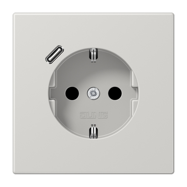 Jung LS1520-18CLG SCHUKO Steckdose 16A 250V mit USB-Ladegerät 1xTyp C integrierter erhöhter Berührungsschutz SAFETY+ Serie LS lichtgrau