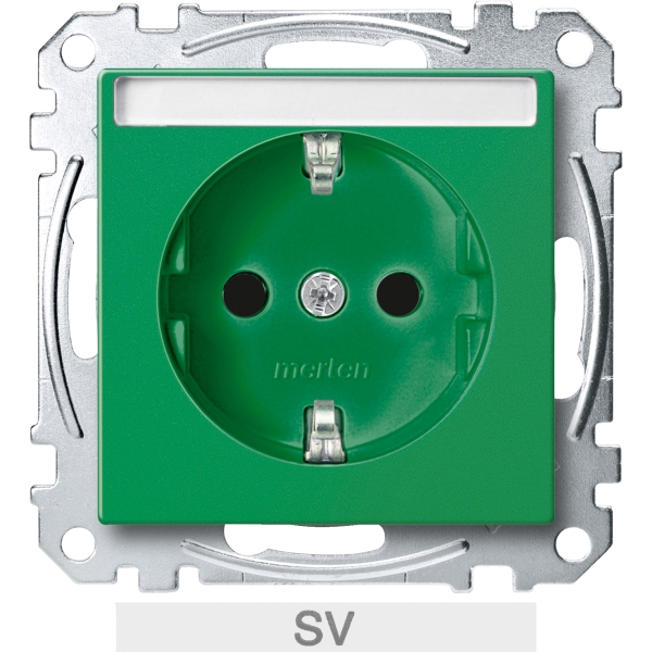 Merten MEG2302-0304 Schuko-Steckdose für Sonderstromkreise mit Schriftfeld Berührungsschutz Steckklemmen SV grün System M
