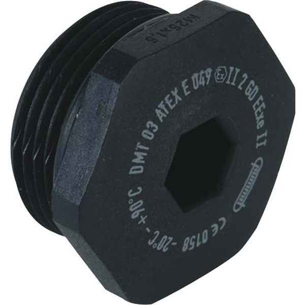 Kaiser 8841.40 Verschlussschraube 6-kt. Kst. M40x1.5 Ex e II Schwarz RAL 9005,mit O-Ring NBR