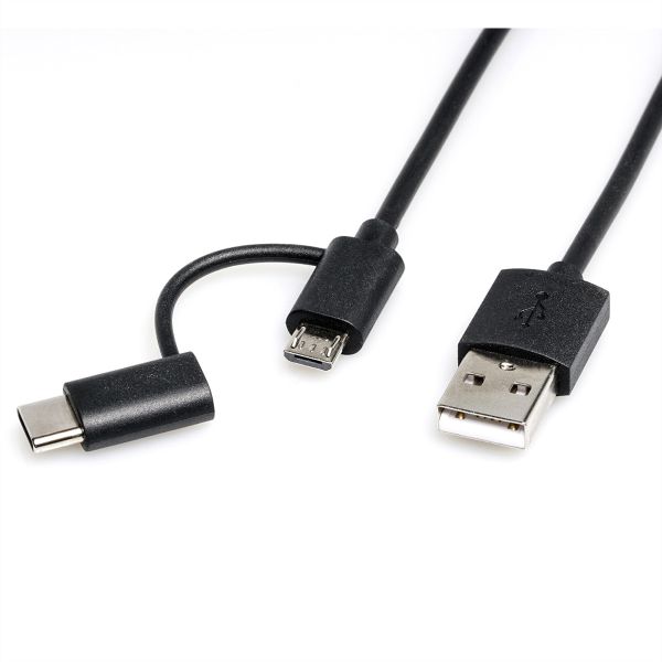 roline 11.02.8328 USB 2.0 Sync- & Ladekabel Typ A/Typ C / Micro B schwarz 1 Meter