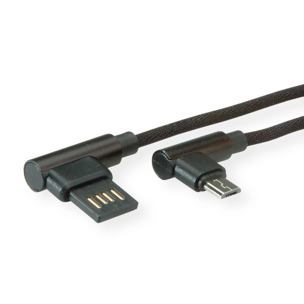 roline 11.02.8720 USB 2.0 Kabel gewinkelt Typ A rev/Micro B Stecker/Stecker schwarz 0,8 Meter