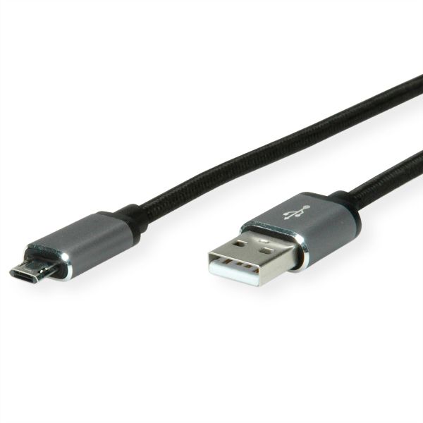 roline 11.02.8770 USB 2.0 Kabel A/Micro B (reversibel) Stecker/Stecker 0,8 Meter
