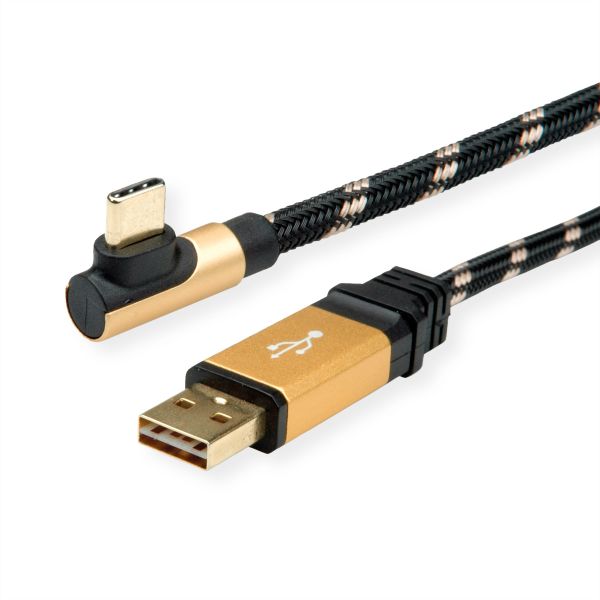 roline 11.02.9060 GOLD USB 2.0 Kabel USB A Stecker reversibel /USB C Stecker gewinkelt 0,8 Meter