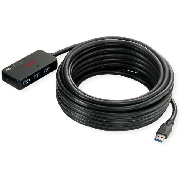 roline 12.04.1098 USB 3.2 Gen 1 4-Port Hub mit Repeater schwarz 10 Meter