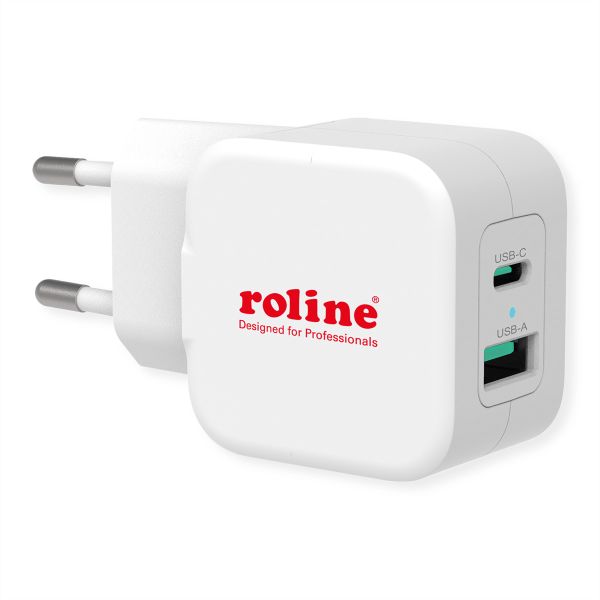 roline 19.11.1052 USB Charger mit Euro-Stecker 2 Port (Typ-A QC3.0 Typ-C PD) 20W