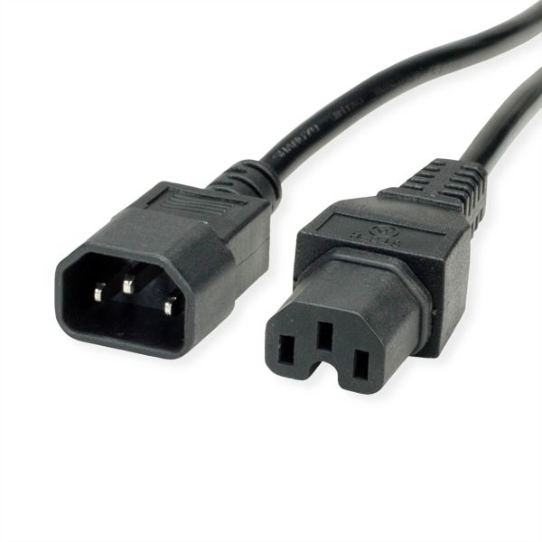 Value 19.99.1120 Netzkabel IEC320/C14 Stecker/C15 Buchse schwarz 0,5 Meter