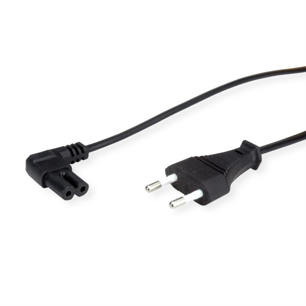 Value 19.99.2088 Netzkabel Euro-Flachstecker auf C7 gewinkelt 2polig schwarz 1,8 Meter