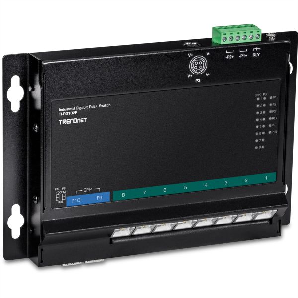TRENDnet TI-PG102F TRENDnet PoE+ Switch 10-Port Industrie Wall-Mount Front Access