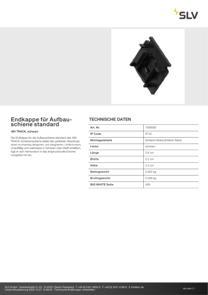 SLV 1006593 Endkappe für Aufbauschiene standard, 48V TRACK, schwarz