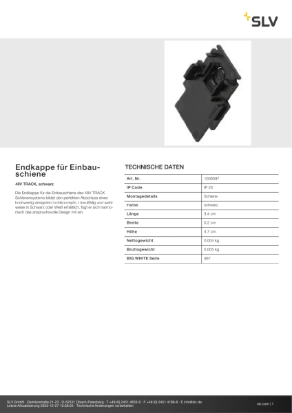 SLV 1006597 Endkappe für Einbauschiene, 48V TRACK, schwarz