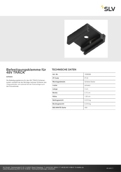 SLV 1006599 Befestigungsklemme für 48V TRACK, schwarz
